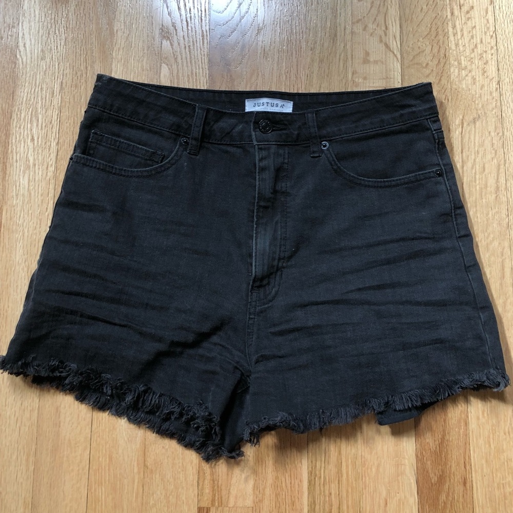High waisted black jean shorts